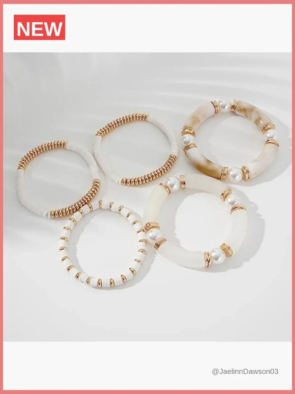 Chunky Bamboo Acrylic Tube Stretch Bangle Bracelet Set Gold Plated Beaded